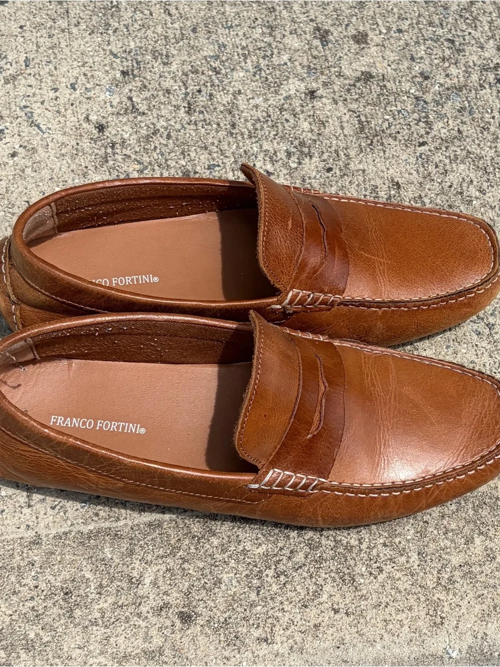 Franco Fortini Cognac Brown Leather Slip-On Penny Loafers